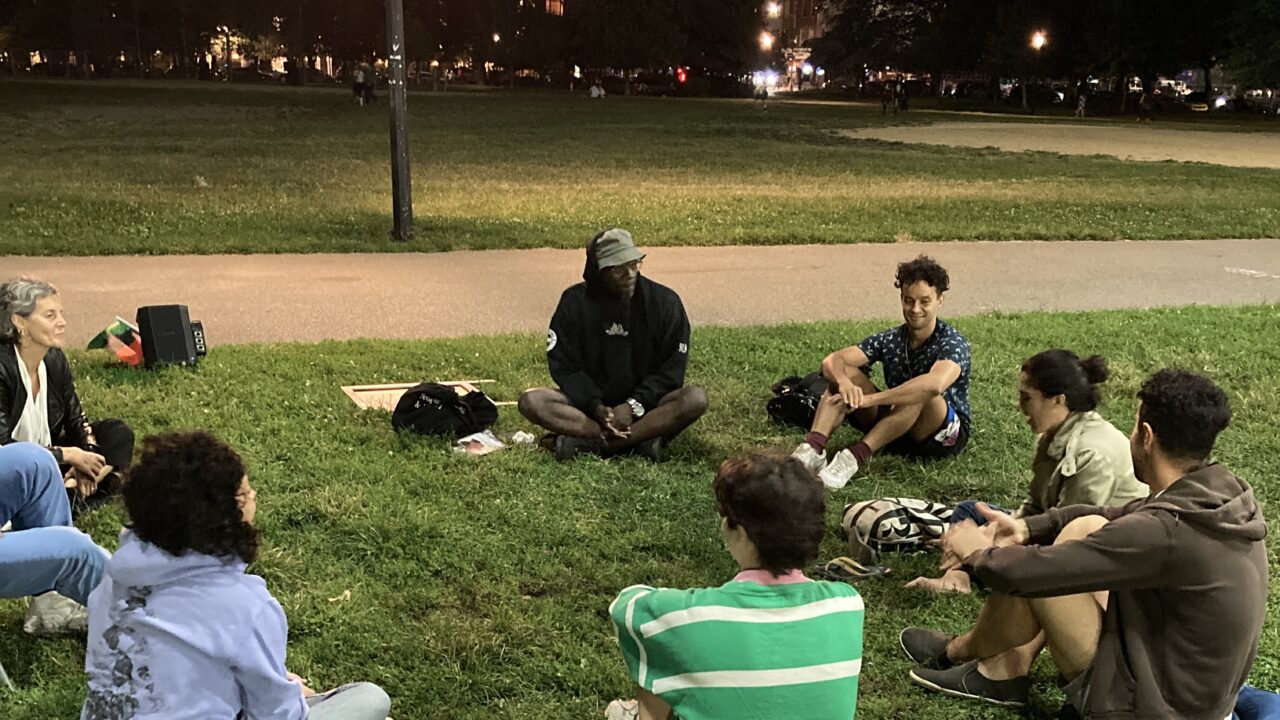 Group members gather in Brooklyn's McCarren Park to discuss current events and social justice.