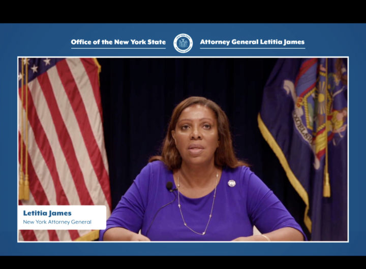 New York Attorney General Letitia James speaks at a virtual press conference on July 27, 2023.